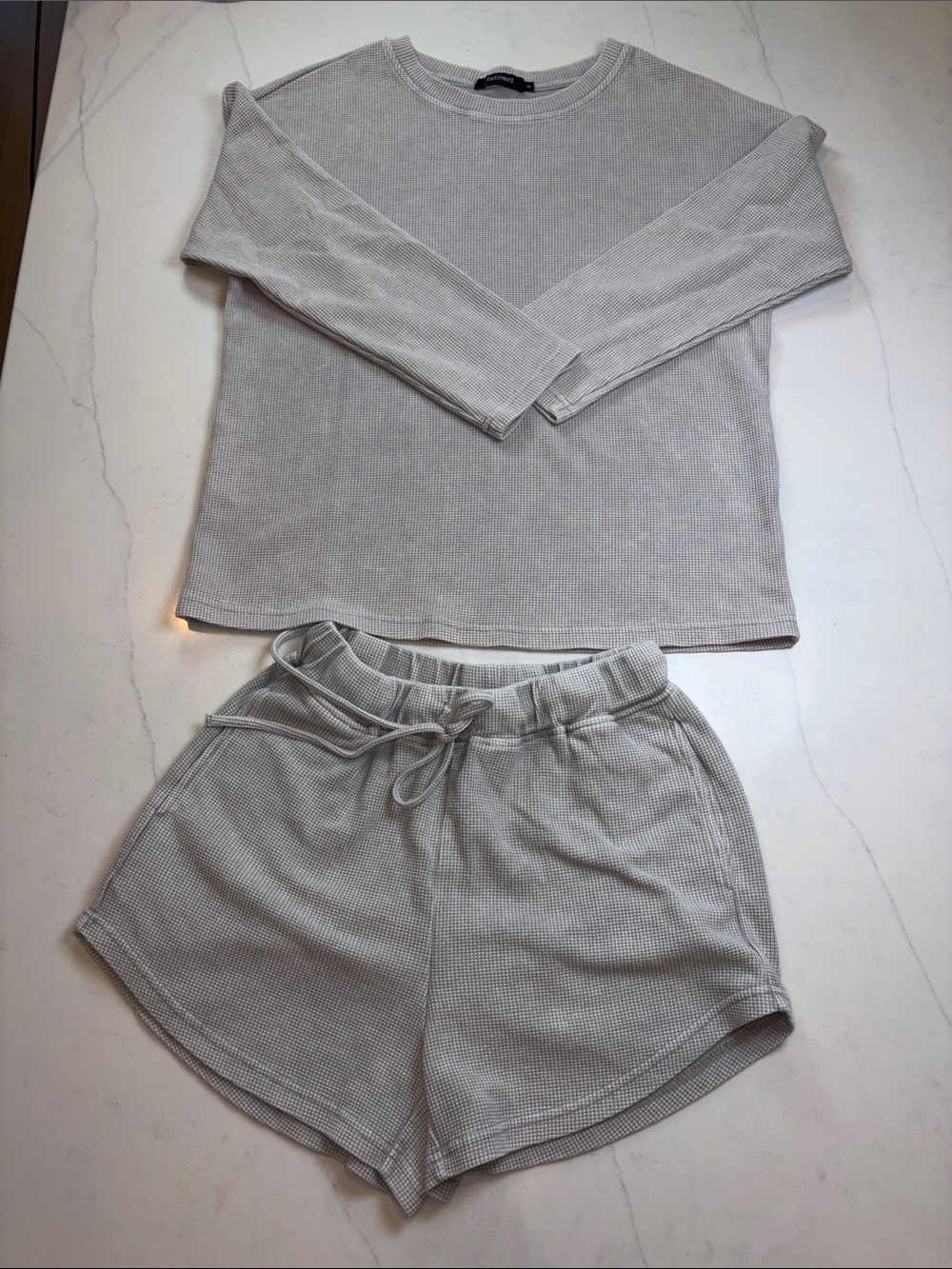 Light Gray Waffle Knit Lounge Set